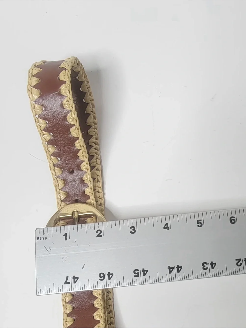 Mango handwoven edge brown leather belt whit gold buckle size S